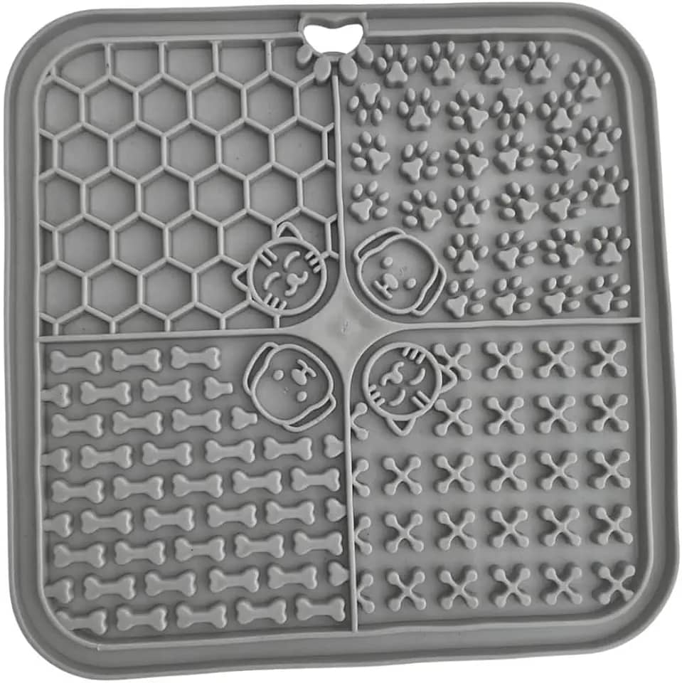 Tapete Lambe Lambe para Cães e Gatos, Brinquedo Interativo Antiansiedade, Estimulador de Alimentação Lenta, Silicone Verde (Cinza)