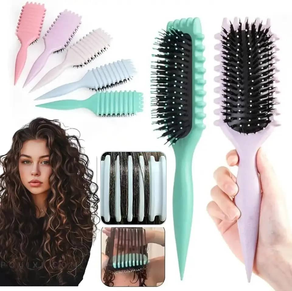 Escova Para Cabelos Cacheados Com Frisos Para Fitagens Perfeitas, Definição de Cachos sem Frizz Com Longa Duração - Original (Roxo)