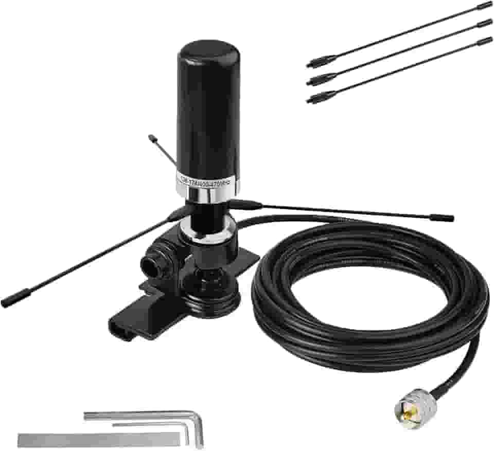 Antena de rádio amador de veículo, VHF UHF banda dupla 2 m 70 cm Antenas 136-174/400-470 MHZ com suporte fixo de montagem labial para carro caminhão rádio bidirecional amador/PL259 macho/5 m RG58 cabo