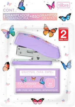 Tilibra - Grampeador 12 Folhas Mini com Extrator Borboleta + 830 Grampos