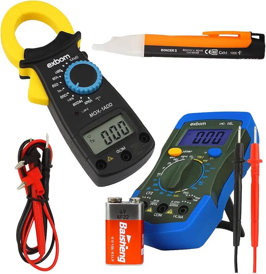 Kit Multímetro Digital + Amperímetro + Detector de Tensão – Ferramentas para Eletricistas com Medição Precisa e Segura