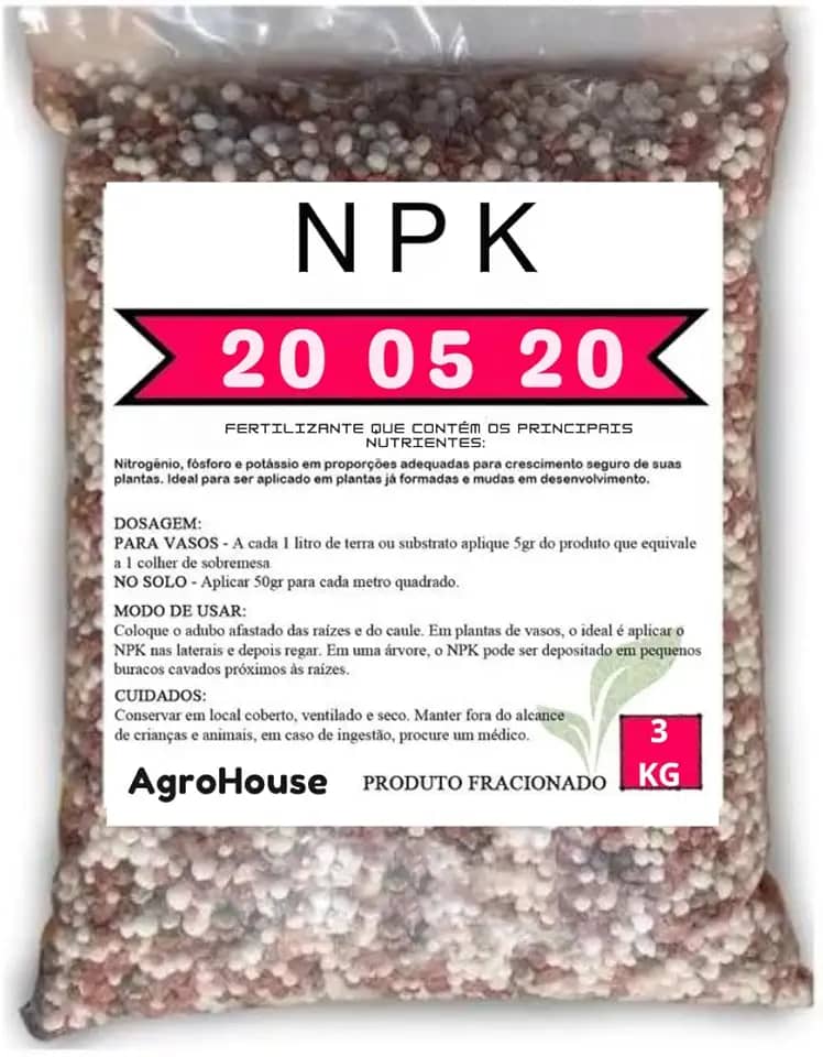 Adubo 20 05 20 Pacote 3kg para Plantas, Flores, Frutas, Coqueiros