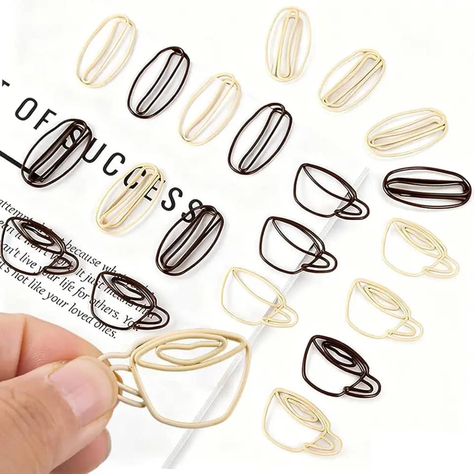 Clipes de papel para xícara de feijão de café, clipes de planejador para amantes de café, presentes, cartões postais, decoração escolar, marcadores de página mini mistos e fofos, 50 peças
