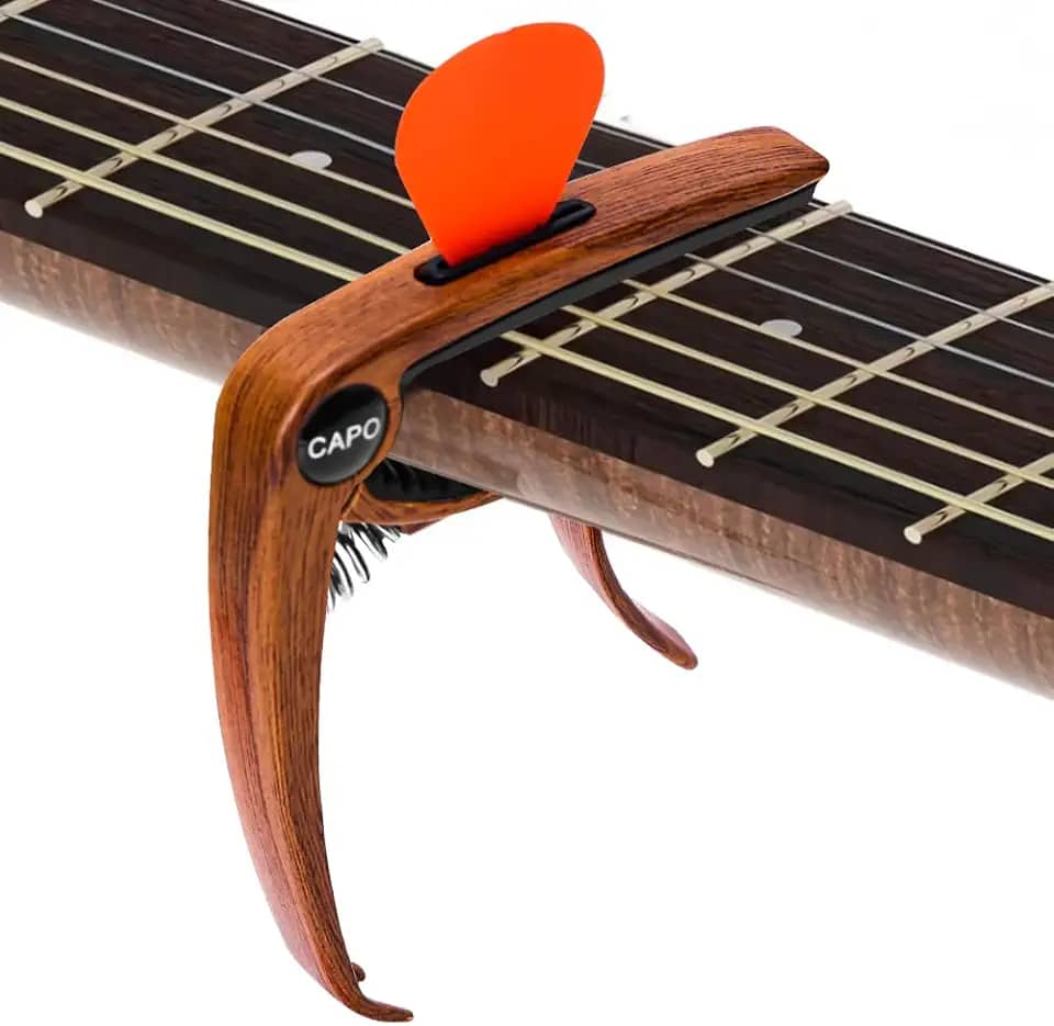Capo de Guitarra, Capotraste Violão Guitarra Aço, Capo de Guitarra Acústico Acústica E Elétrica, 3 Em 1 Capotraste com Suporte de Palheta E Extrator de Pino de Ponte