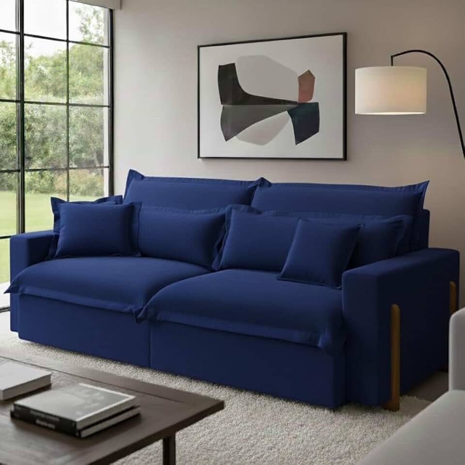 Sofá Retrátil e Reclinável Dubai com Molas Ensacadas, 2,10m. (Azul)