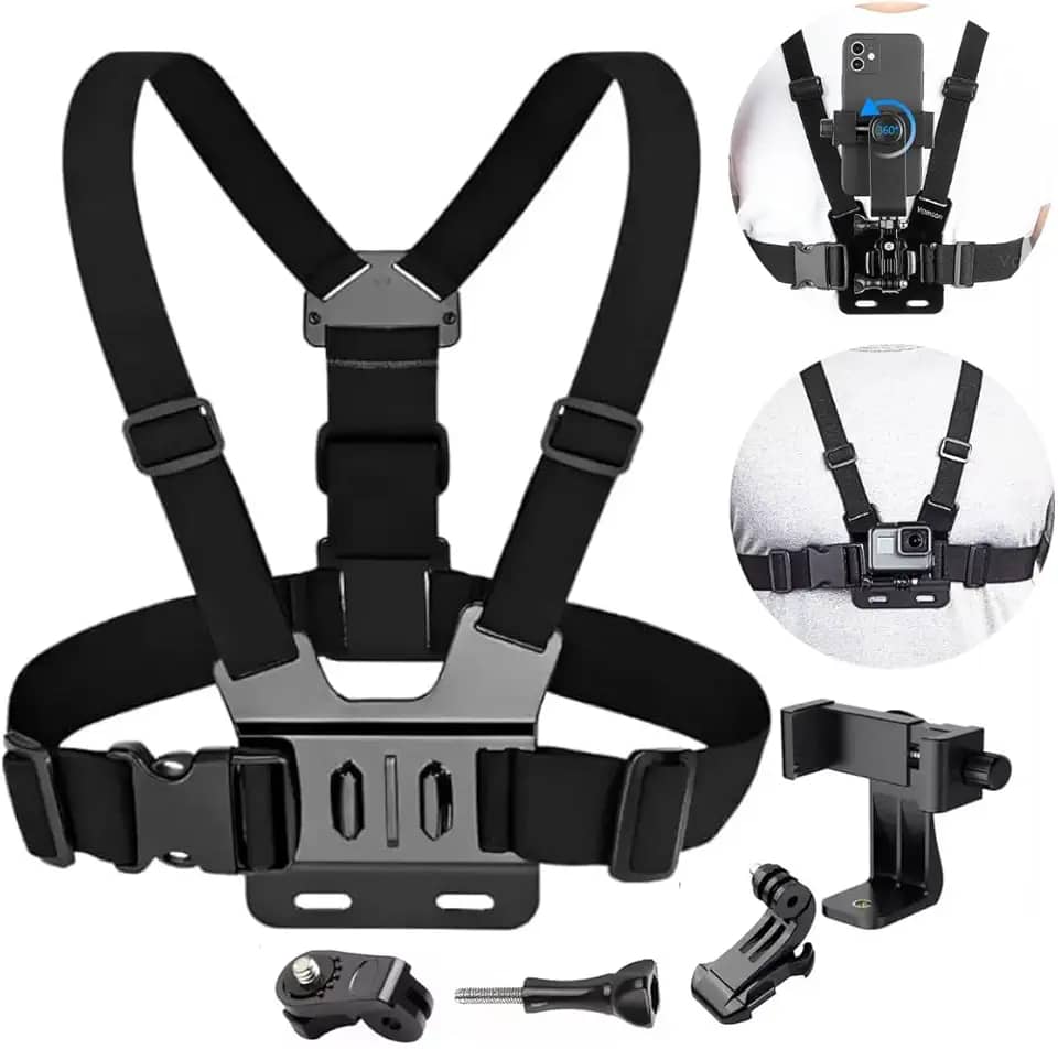 TechTrends Suporte Peito Peitoral Para Celular E Câmera Esportiva Gopro Chest Band Ajustável 360° Colete Para Vídeo E Filmagem Esporte Moto E Bike Compatível iPhone Android Profissional Confortável