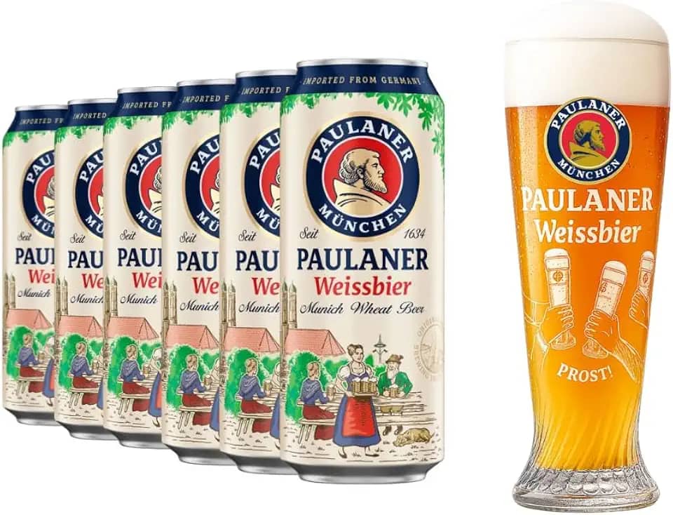 Kit 6 Cervejas Alemã Paulaner Weissbier München Lata 500ml + Copo Prost