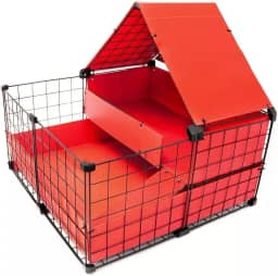 Cercado para Porquinho da Índia Casinha com Telhado Mini Andar e Rampa 60x60x30cm Polionda para Forrar (Vermelho)