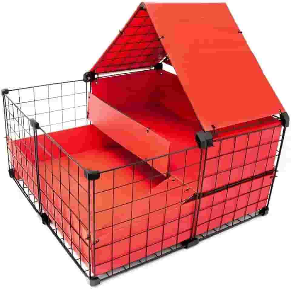 Cercado para Porquinho da Índia Casinha com Telhado Mini Andar e Rampa 60x60x30cm Polionda para Forrar (Vermelho)