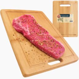 Tábua de Corte 100% Bambu 30x20cm – Resistente, Antibacteriana e Ecológica, Ideal para Churrasco, Carnes, Legumes e Frutas, Design com Alça e Ranhura Cozinha Gourmet Premium Durável KOALAECOM®