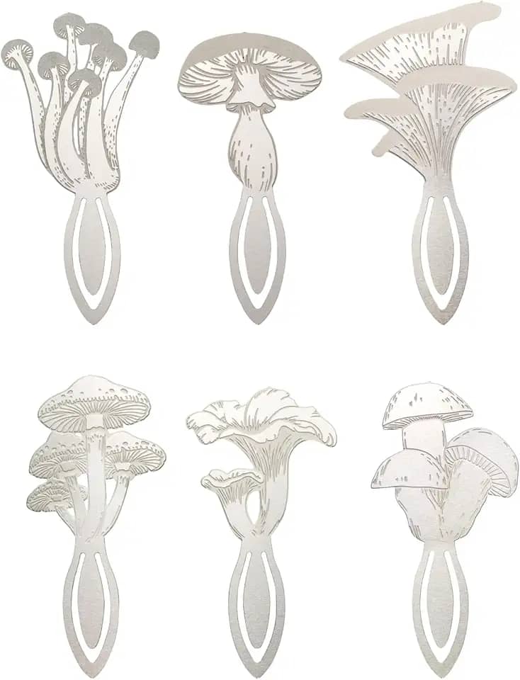Pacote com 6 marcadores de livro de metal de cogumelo, marcadores de página de livro, presente para amantes de cogumelos, escritores, mães, professores, agradecimento, presentes de volta às aulas