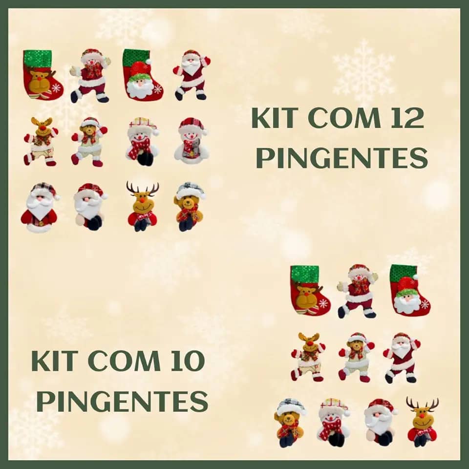 Kit 12 Pendentes Pelúcia Enfeite Árvore De Natal Papai Noel Grande 16cm Decoração LuvinCo