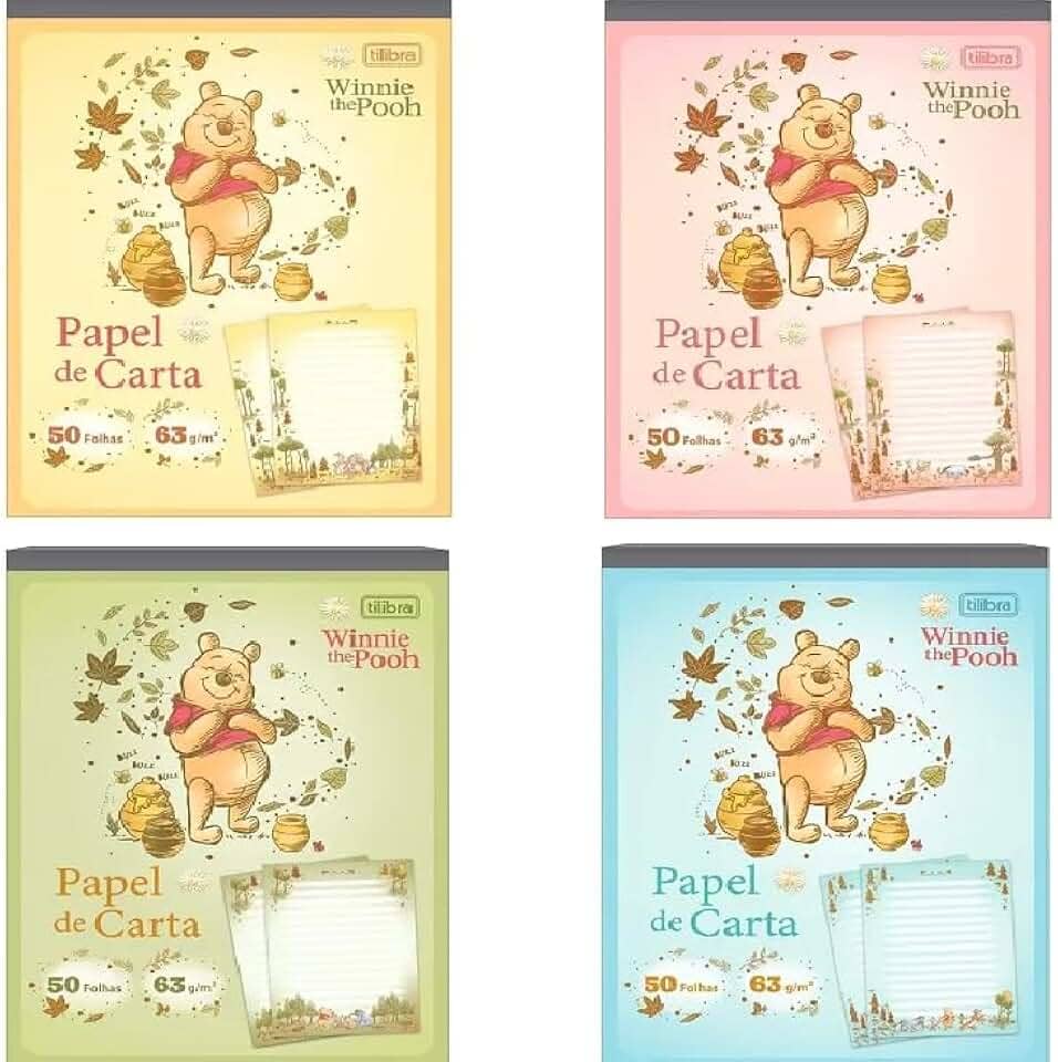 Tilibra Bloco Papel de Carta Pooh, 17,7 x 24 cm, 50 Folhas Decoradas, Capas Sortidas, 1 UNIDADE