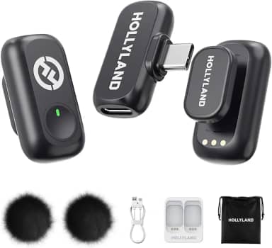 Hollyland LARK A1 Mini Duo – Microfone Sem Fio Mini para iPhone 15/16 e Android (2TX + USB-C RX), Microfone Magnético para YouTube, TikTok, Podcast e Vlogs (Preto, sem Case de Carregamento)