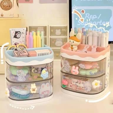 Organizador de Mesa Escrivaninha Porta Treco Caneta Lápis Com Gavetas Divisórias Multiuso (Azul bebê)