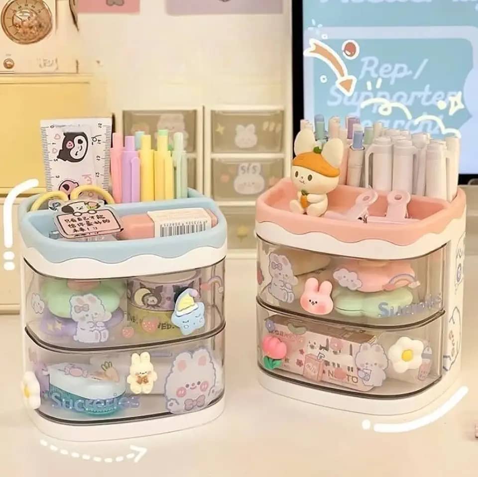 Organizador de Mesa Escrivaninha Porta Treco Caneta Lápis Com Gavetas Divisórias Multiuso (Azul bebê)