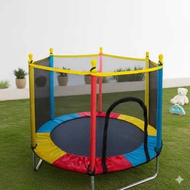 Cama Elástica Infantil com Rede de Proteção, diâmetro 140cm X altura 120cm, Colorida, pula pula para Interior e Exterior ELORIA