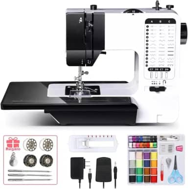 LuxLam Máquina de Costura Portatil com 38 Pontos Ajustáveis Luz LED,Máquina De Costura Doméstica Com Bancada Ajuste de Comprimento e Largura de Ponto,Casa de Botão Automática,Cortador de Linha - 220v