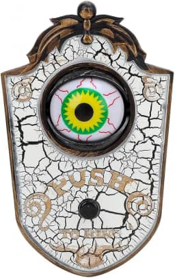 Campainha Halloween Olho Animado com LED Verde, Sons Assustadores, 18x11x7cm, Decoração para Porta Casa Exterior Dia das Bruxas