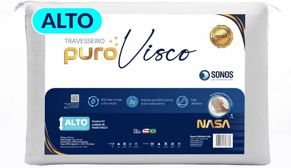 Travesseiro Sonos Puro Visco Nasa Alto 14cm De Altura