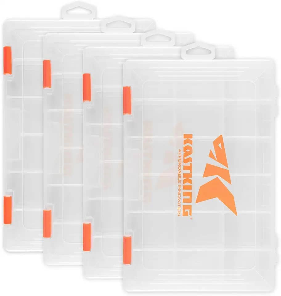 Caixas de equipamento de pesca KastKing, caixa de plástico organizadora com divisórias removíveis, bandejas de pesca 3600, caixa de peças, 27,4 x 18,4 x 4,2 (pacote com 4 bandejas)