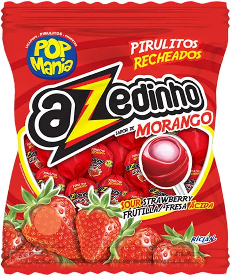 Pirulito Pop Mania Azedinho Morango Recheio Mastigável c/50 - Riclan