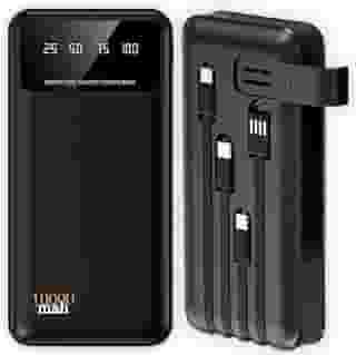 Carregador Portátil Power Bank Universal 10000mAh 4 Cabos Integrados Design Leve, Compacto e Ultra Rápido Com Entradas (Micro USB, USB-C e IOS) Led Com Indicador Bateria