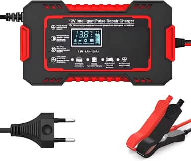Carregador Inteligente de Bateria 12V Automotivo com Display Digital, Função Reparadora, Proteção de Segurança e Compatível com Carros e Motos - Pratiarejo®