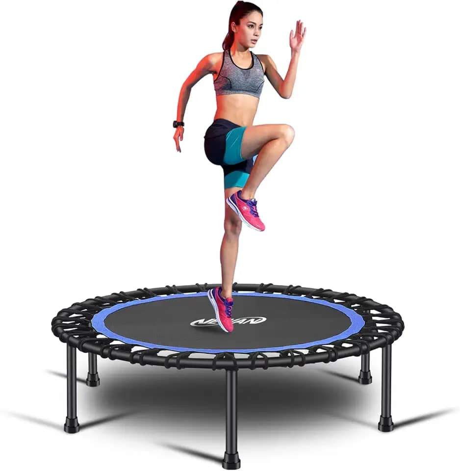 Newan Mini Trampolim Silent Fitness de 101,6 cm – Reboque interno para adultos – Melhor Treinador Urbano Cardio Jump Fitness, Sistema de corda elástica coberta – Limite máximo de 86,3 kg, 40‘’round tube blue, 40 inch
