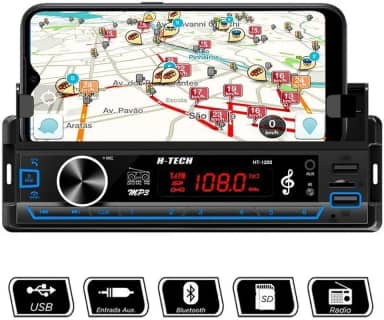 Auto Rádio Com Suporte Para Celular Bluetooth USB SD AUX RCA 1Din Universal