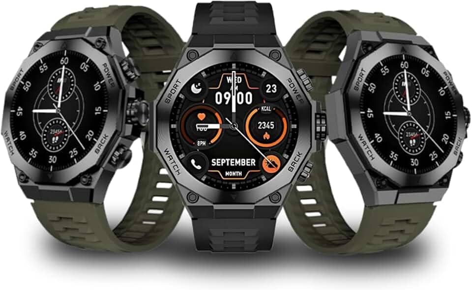 Smartwatch Premium AM18 Tela AMOLED 1.46” com NFC, Chamadas Bluetooth, Monitor Cardíaco, IP68, Tela Dividida, Bateria Longa – 2 Pulseira Silicone, 100+ Aplicativos e Conexão Android e Ios