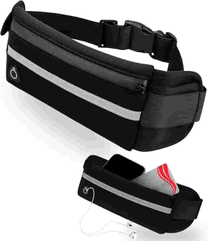 Pochete Preta Corrida Academia Caminhada Ciclismo Fitness Unissex Impermeável e Ajustável - Bolsa de Cintura para Viagem Porta Dinheiro Cartão Celular - Leve Discreta e Resistente - Qualidade Premium