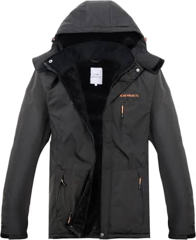 Jaqueta masculina impermeável respirável para esqui e neve, forrada com lã, casaco quente de inverno com capuz removível 6000 mm/3000 g