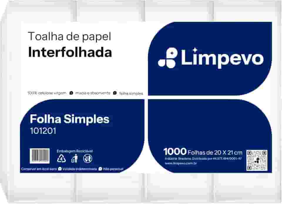 Papel Toalha Interfolhado Folha Simples 1000 Fls Limpevo Toalha de Papel Absorvente Qualidade 100% Celulose