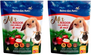 Kit Com 2 Mix Roedor Porquinho Da Índia e Mini Coelho 500g - Reino das Aves