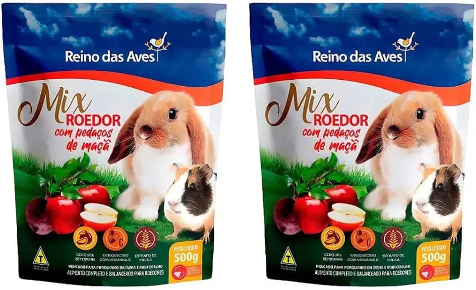 Kit Com 2 Mix Roedor Porquinho Da Índia e Mini Coelho 500g - Reino das Aves