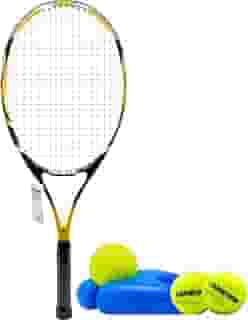 Kit Raquete de Tênis 27 Polegadas Liga de Alumínio com Estojo e 3 Bolas Amarelo + Treinador de Tênis Individual