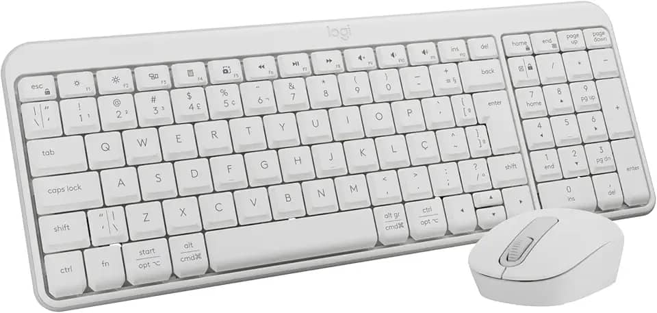 Combo Teclado e Mouse Sem Fio Logitech MK250 Bluetooth com Conectividade Rápida e Fácil, Design Compacto, Mouse Ambidestro, Layout ABNT2, Construção Durável, Compatível com PC e Mac - Branco