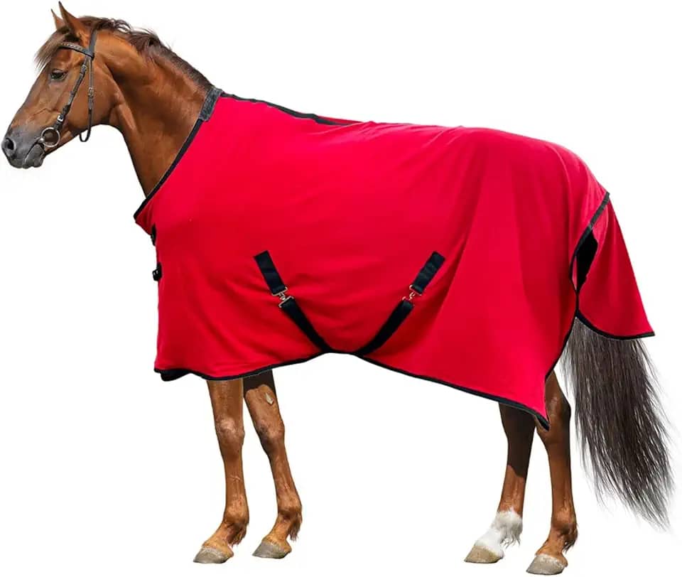 Manta térmica de lã para cavalos para exercícios de cavalo, cobertor de pavio de umidade para secar o cavalo mais rápido (vermelho, 205,7 cm)