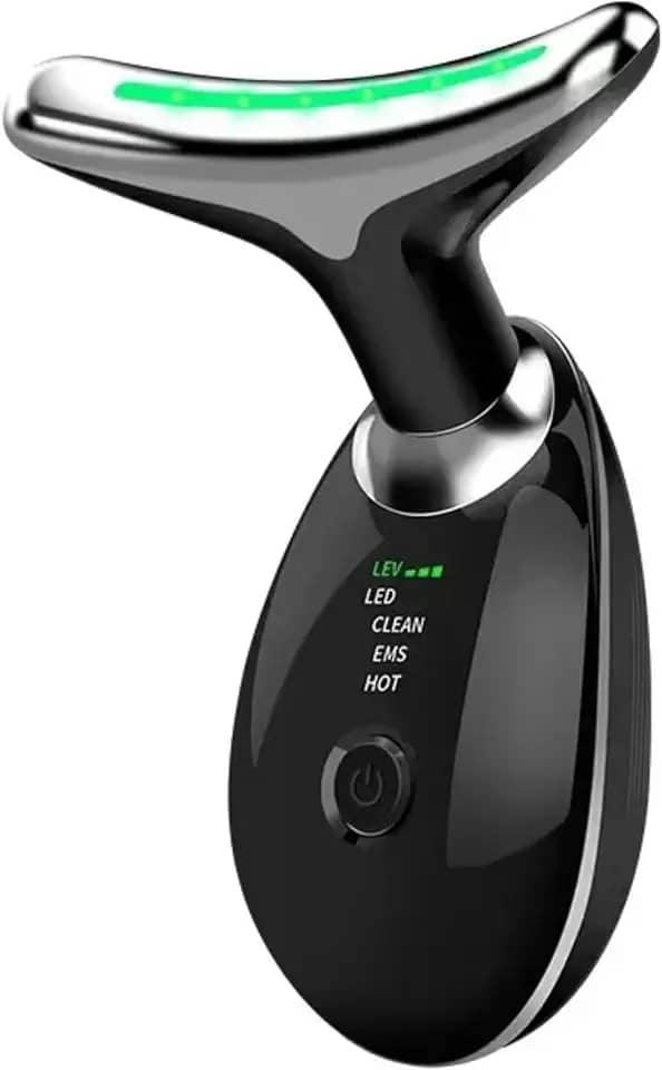 Massageador Facial LED com 7 Cores, Vibração e Fototerapia, Tratamento Lifting Anti-Idade com EMS e Aquecimento, Anti Rugas, Tira Papada (preto)