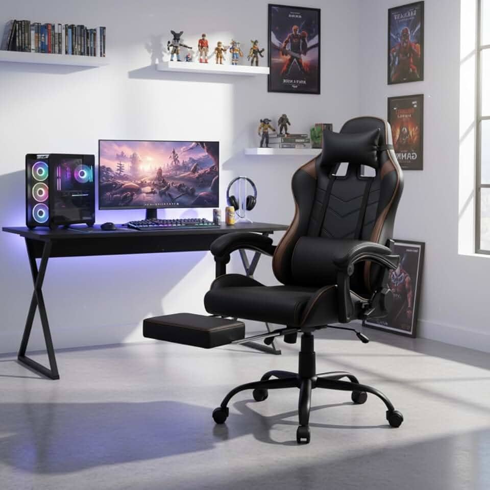 Cadeira Gamer BlackMamba Ergonômica com Inclinação e Apoio para Pernas Preta