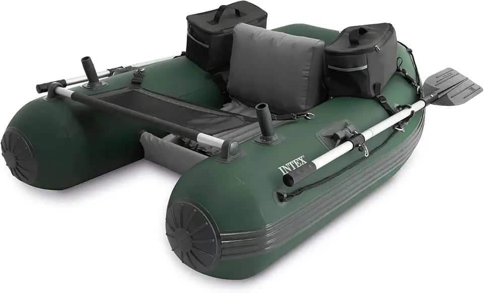 INTEX Tubo flutuante inflável Big Catch Pro, inclui remos de barco de 137 cm, bomba de alto rendimento, suportes destacáveis para vara de pesca, régua de malha de peixe, mochila resistente, bolsa de