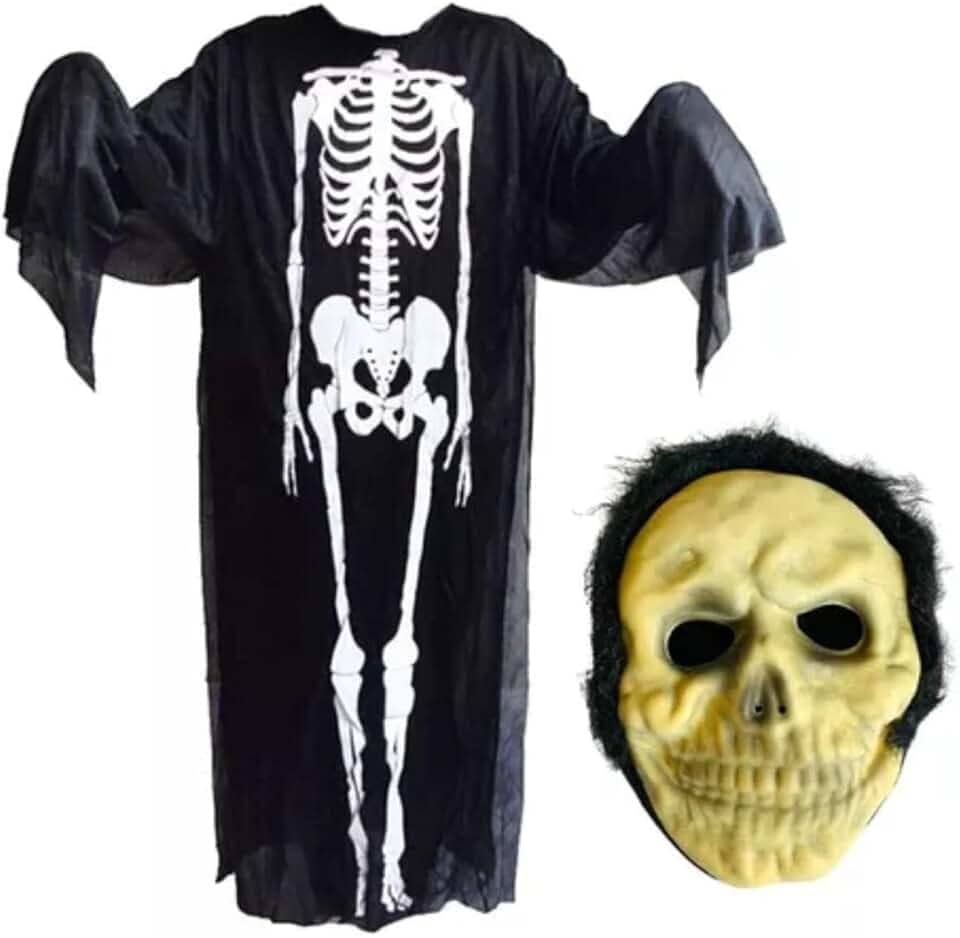 Fantasia de Esqueleto com Máscara de Caveira, Traje Completo para Halloween, Adulto E Infantil