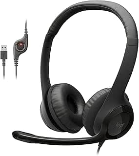 Headset com fio USB Logitech H390 com Almofadas Confortáveis, Controles de Áudio Integrado e Microfone com Redução de Ruído - Preto