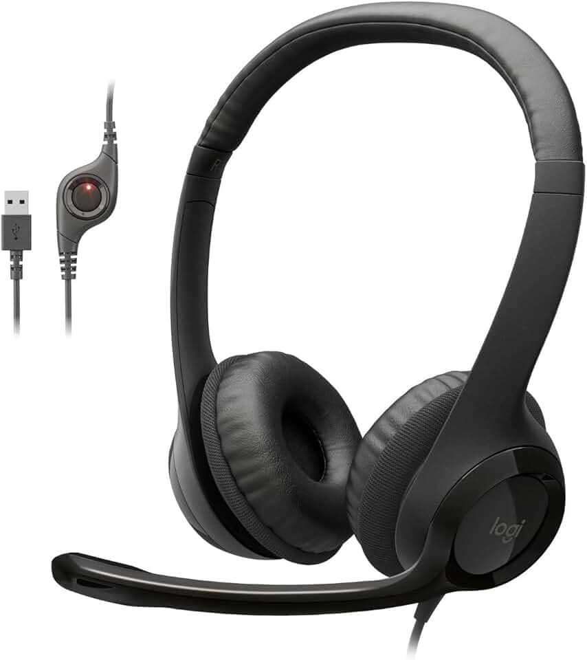 Headset com fio USB Logitech H390 com Almofadas Confortáveis, Controles de Áudio Integrado e Microfone com Redução de Ruído - Preto