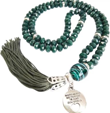 Japamala 108 contas em Cristal Rosa e Pingente Ho'oponopono