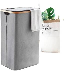 Cesto de Roupa Suja Dobrável com Tampa, Organizador para Lavanderia, Banheiro e Quarto (cinza)