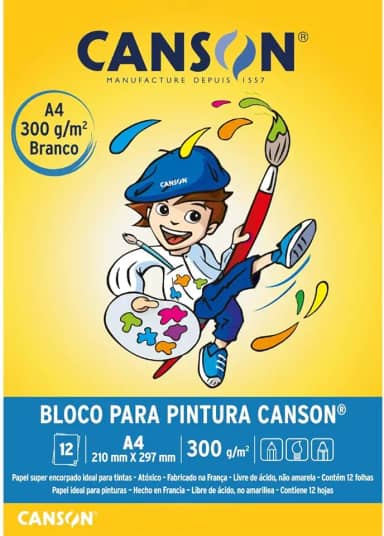 Bloco pintura branco A4 300g com 12 folhas Canson