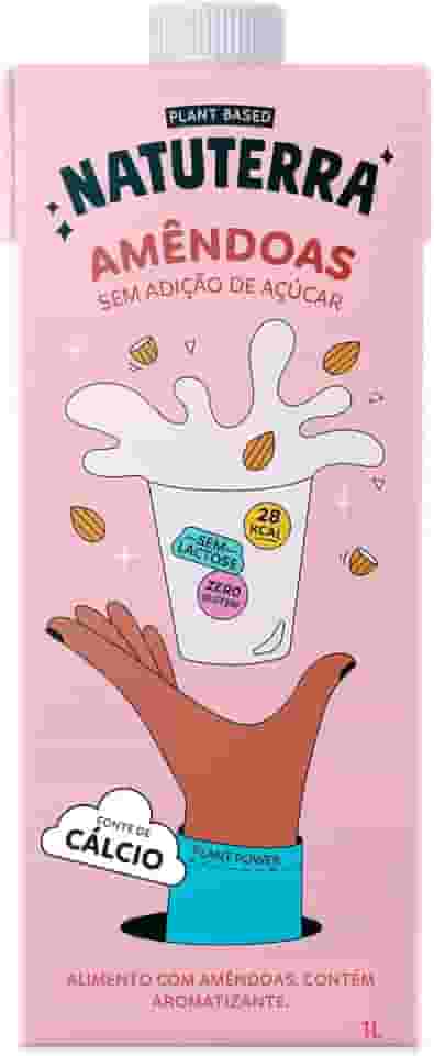 Leite Vegetal de Amêndoas Natuterra 1L | Bebida de amêndoas sem adição de açúcar, sem lactose, sem colesterol, sem glúten e livre de soja | Leite de amêndoas vegano, 100% plant based, fonte de Cálcio