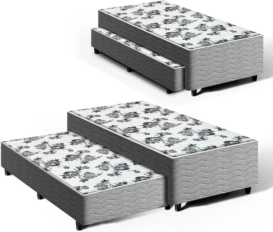Cama Box com Colchão e Auxiliar Unique 3 em 1 Solteiro 88cm (Molas Ensacadas)